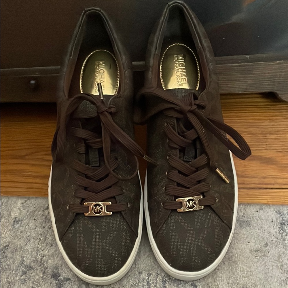 Michael Kors Brown and Gold Suede Sneakers with Logo